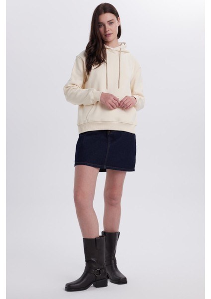 Kadın Relax Fit Rahat Kesim Pamuklu Kapüşonlu Kanguru Cepli taş Sweatshirt fırsatları