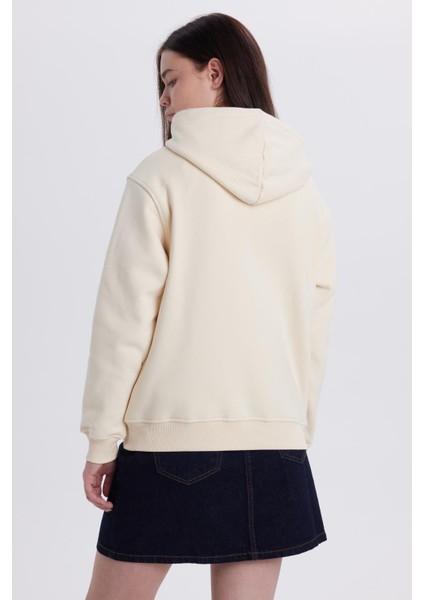 Kadın Relax Fit Rahat Kesim Pamuklu Kapüşonlu Kanguru Cepli taş Sweatshirt