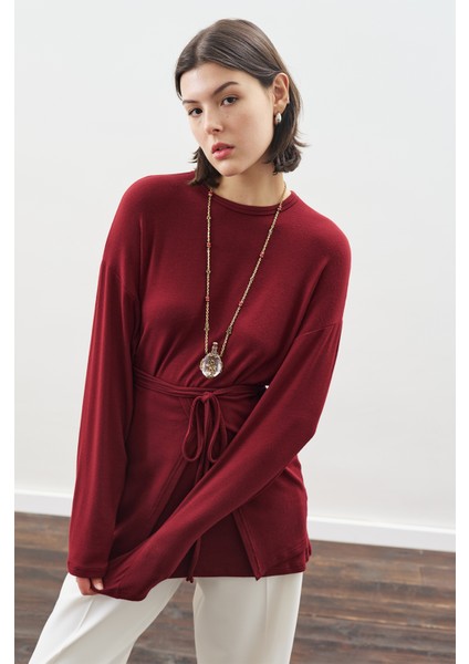 Beli Bağlama Tasarımlı Bluz Bordo
