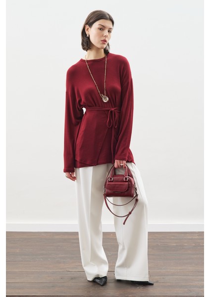Beli Bağlama Tasarımlı Bluz Bordo fiyatları
