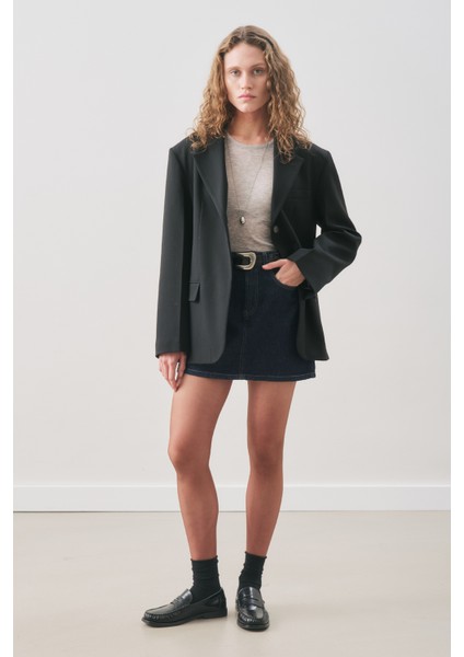 Jun Tek Düğmeli Blazer Ceket Siyah