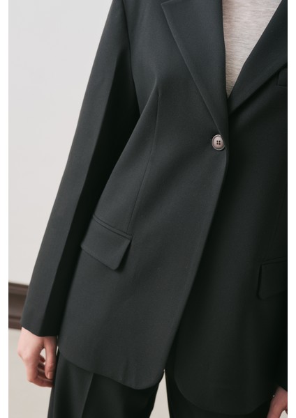 Jun Tek Düğmeli Blazer Ceket Siyah