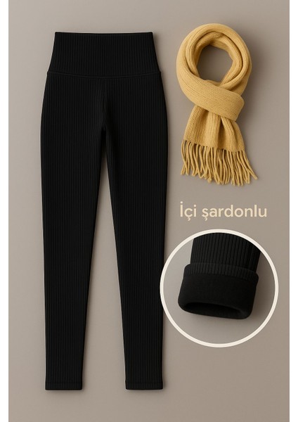 3'lü Set Kışlık Süper Şardonlu Pofuduk Kadın Tayt (2 Siyah - 1 Ten) fırsatları