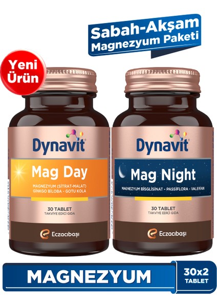 Mag Day & Mag Night 30 Tablet X2 – Sabah & Akşam Magnezyum Paketi – Gece / Gündüz Magnezyumu