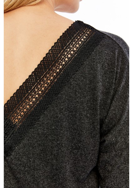 Büyük Beden Sırt V Güpür Uzun Kol Kırçıllı Viskon Kumaş Bluz modelleri