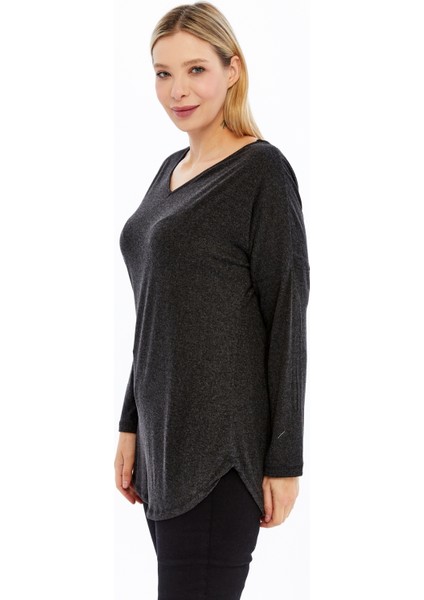 Büyük Beden Sırt V Güpür Uzun Kol Kırçıllı Viskon Kumaş Bluz fırsatları