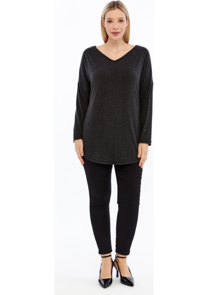 Büyük Beden Sırt V Güpür Uzun Kol Kırçıllı Viskon Kumaş Bluz indirimleri
