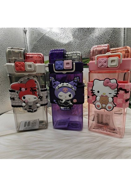 My Melody Figürlü Sanrio Çocuk Suluk Matara 520ML Askılı Iki Bölmeli Kapak Plastik AD15159 modelleri