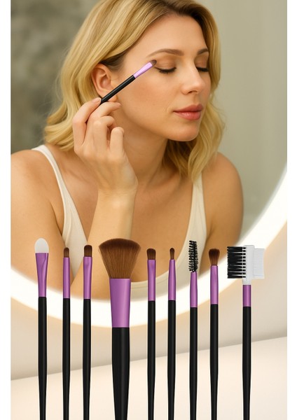 Profesyonel Makyaj Fırça, Aplikaör, Kaş Kesme, Pudra, 8 Li Fırça Seti - 1 Ad