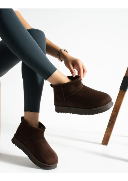 Kadın Süet Içi Kürklü Yünlü Kalın Tabanlı Kışlık Bilekte Kısa Ug Bot & Bootie