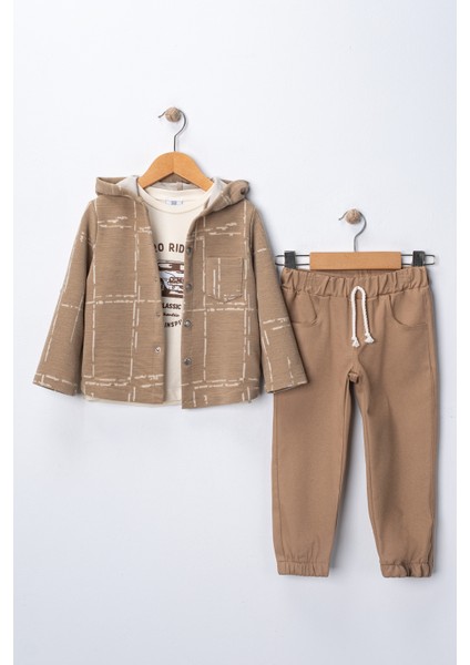 Erkek Çocuk Kapşonlu Hırka Tişört ve Pantolonlu 3'lü Takım fiyatları