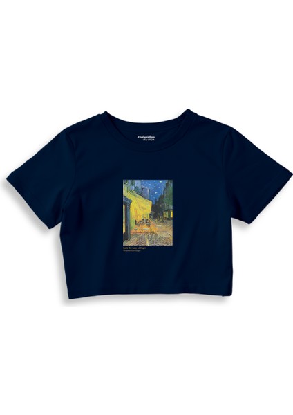 Café Terrace At Night Crop Tişört - Lacivert