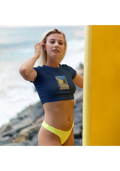 Café Terrace At Night Crop Tişört - Lacivert fiyatları