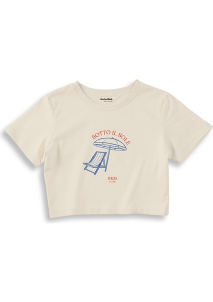 Sotto Il Sole Crop Tişört -Ekru