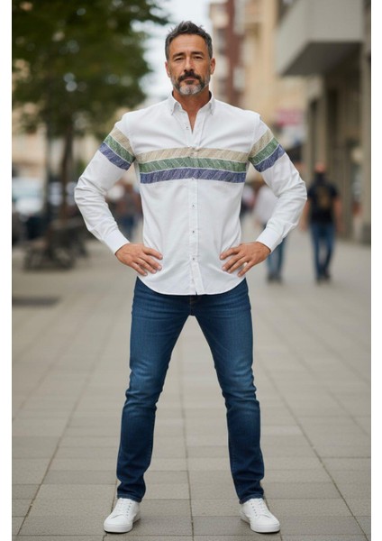 Klasik %100 Cotton Uzun Kollu Terletmeyen Kışlık Flanel Kumaş 3 Renkli Çizgili Gömlek (Regular Kalıp)