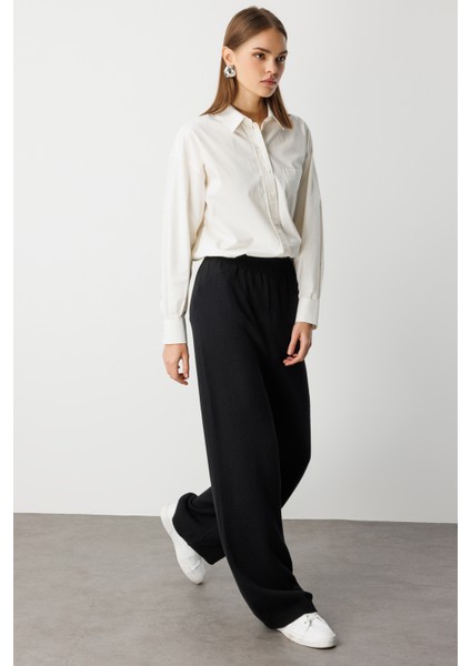 Geniş Paça Beli Lastikli Siyah Triko Jogger Pantolon fiyatları