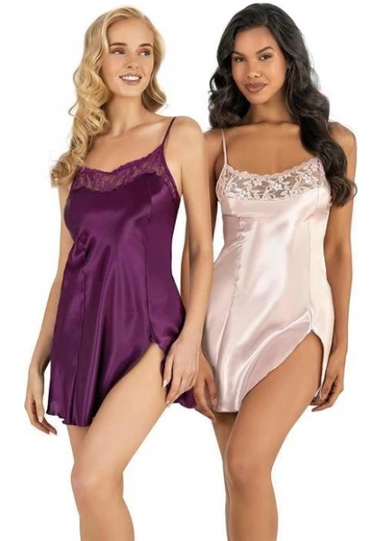 -Mor Kısa Saten Gecelik 8217