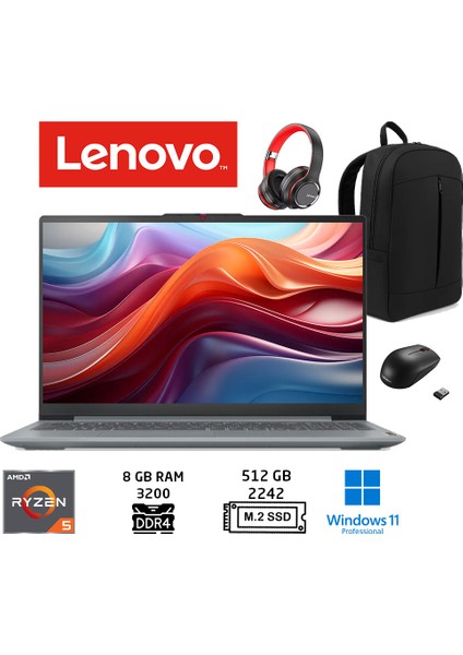 Ideapad Slim 3 Amd Ryzen 5-5625U 8gb 512GB SSD 15.6" Fhd W11 Dizüstü Bilgisayar 82XM00PVTX D Çanta+Mouse+Kulaklık