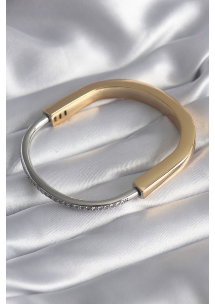 316L Çelik Gold Gümüş Renk Zirkon Taşlı Vıp Seri Kadın Kelepçe - Lisinya