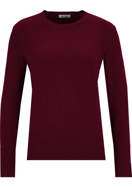 Bisiklet Yaka Basic Düz Bordo Kazak Kadın M5WL-KZK1077