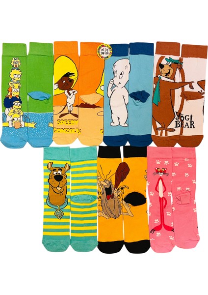 Renkli 7'li Set Çizgi Film Kahramanlar Desenli Pamuklu Çorap fiyatları