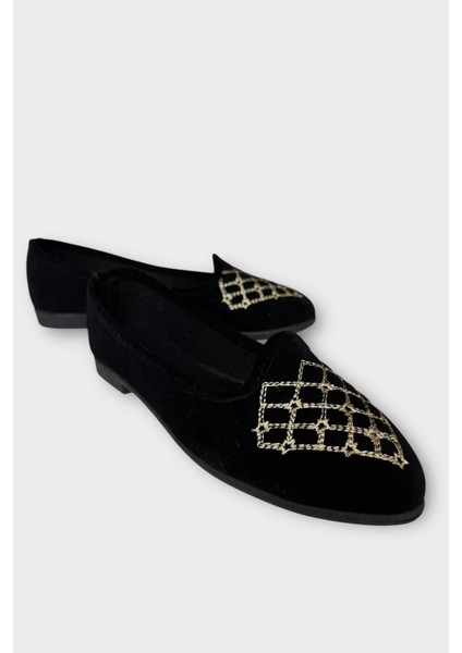 Kadın Günlük Nakış Detaylı Ev Babet Siyah - Krem fiyatları