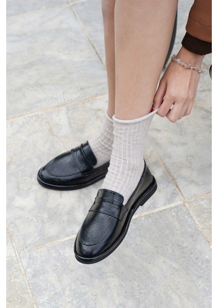 Kadın Loafer Düz Taban Makosen Günlük Ayakkabı Riston Siyah Rugan fiyatları