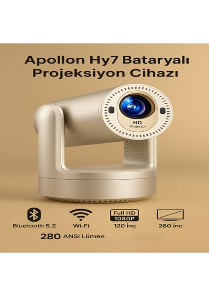 Apollon Hy7 Taşınabilir Bataryalı Projeksiyon Cihazı – Full Hd, 120 Inç, Wi-Fi & Bluetooth