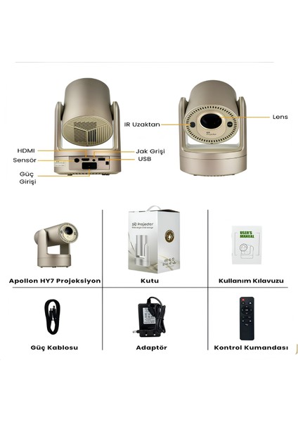 Apollon Hy7 Taşınabilir Bataryalı Projeksiyon Cihazı – Full Hd, 120 Inç, Wi-Fi & Bluetooth