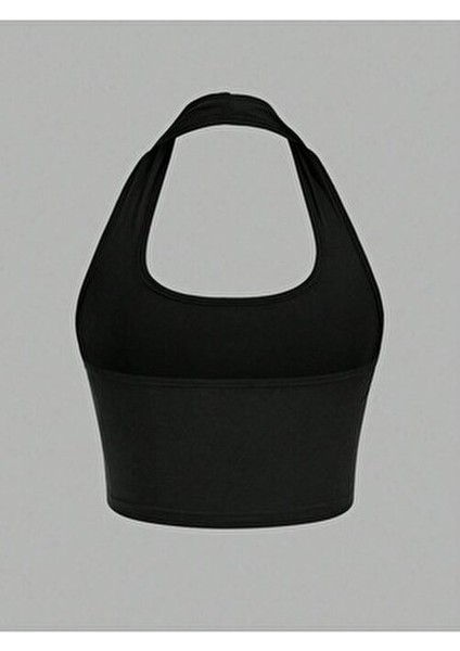 Kadın Crop Top Bluz 2'li Paket Siyah ve Beyaz Renk Kare Yaka Boyun Askılı Tasarım