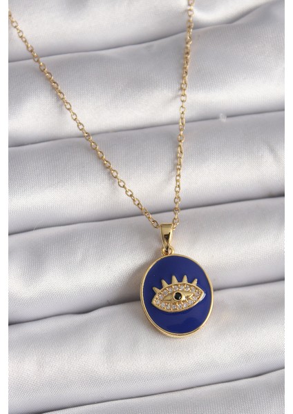 316L Çelik Gold Renk Zincir Mavi Mineli Zirkon Taşlı Göz İşleme Kadın Kolye - TJ-BKO9505 indirimleri