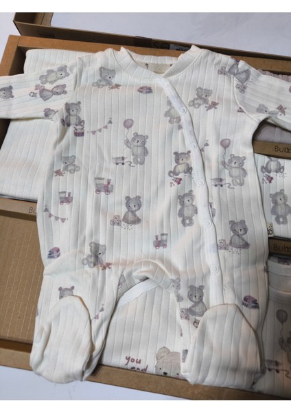 Kız-Erkek Yeni Doğan Hastane Çıkışı % 100 Organik Pamuk Kutulu 10'lu Full Takım Ayıcıklı modelleri