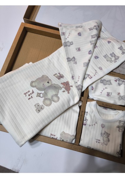 Kız-Erkek Yeni Doğan Hastane Çıkışı % 100 Organik Pamuk Kutulu 10'lu Full Takım Ayıcıklı fırsatları