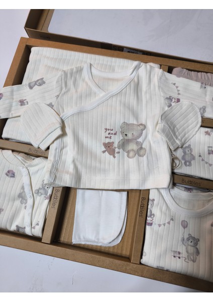 Kız-Erkek Yeni Doğan Hastane Çıkışı % 100 Organik Pamuk Kutulu 10'lu Full Takım Ayıcıklı