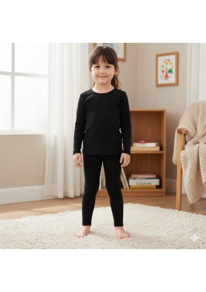 Unisex Çocuk Termal Üst Içlik Fanila Fırçalanmış Iç Yüzey Pamuklu Esnek Sıcak Konforlu Kışlık Siyah modelleri