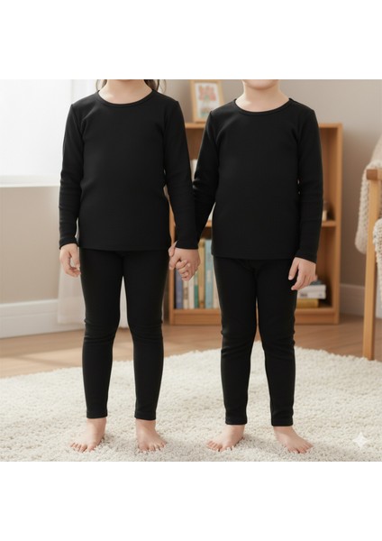 Unisex Çocuk Termal Üst Içlik Fanila Fırçalanmış Iç Yüzey Pamuklu Esnek Sıcak Konforlu Kışlık Siyah fırsatları