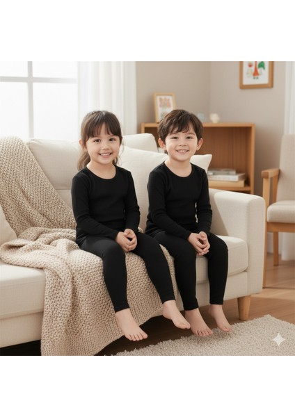 Unisex Çocuk Termal Alt Içlik Tayt Fırçalanmış Iç Yüzey Pamuklu Esnek Sıcak Konforlu Kışlık Siyah fiyatları