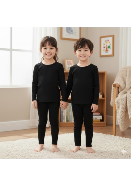 Unisex Çocuk Termal Alt Içlik Tayt Fırçalanmış Iç Yüzey Pamuklu Esnek Sıcak Konforlu Kışlık Siyah fırsatları