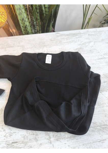 Unisex Çocuk Termal Alt Içlik Tayt Fırçalanmış Iç Yüzey Pamuklu Esnek Sıcak Konforlu Kışlık Siyah