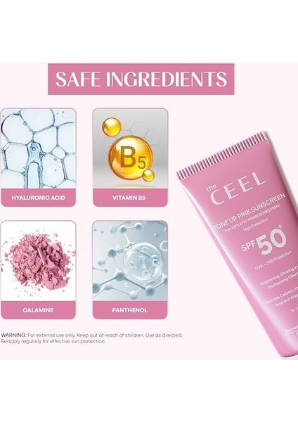 The Ceel Leke Karşıtı Ton Eşitleyen Spf 50 Pembe Renkli Güneş Kremi Glutatyon, Hyaluronik Asit Etkili 50 ml fiyatları