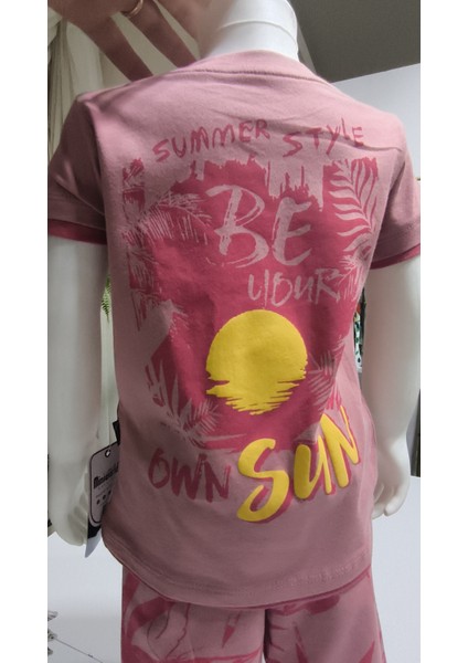 Çocuk Unisex Kız Erkek Şortlu Alt Üst Takım Kreş %100 Pamuk Rahat Tarz Tasarım Premium, Mercan modelleri