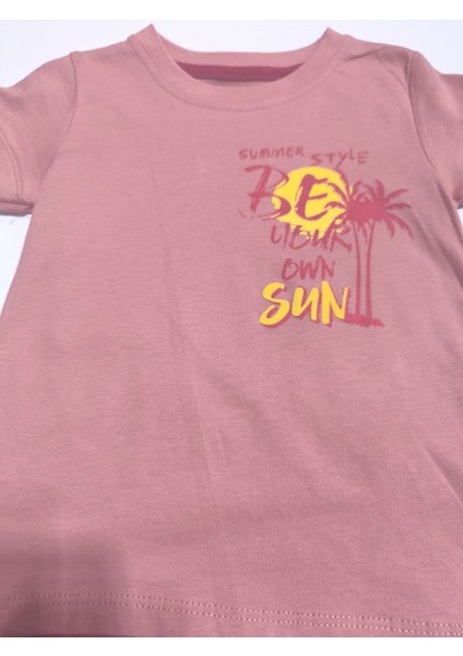 Çocuk Unisex Kız Erkek Şortlu Alt Üst Takım Kreş %100 Pamuk Rahat Tarz Tasarım Premium, Mercan