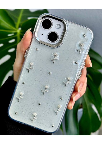 Apple Iphone 13 - 14 - 15 Uyumlu Şeffaf Mini Gül Epoksili Telefon Kılıfı modelleri