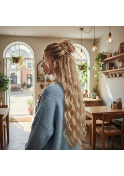 Fiber Sentetik Kabarık Dalgalı 8 Parça Çıt Çıt - Kumral Beyaz Platin Röfleli