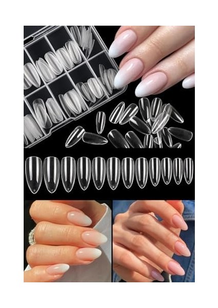 Takma Tırnak Seti (100LÜ Şeffaf Badem Protez Tırnak/takma Tırnak+10 gr Fırçalı Extra Güçlü Yapıştırıcı/nail Glue/tırnak Yapıştırıcısı)