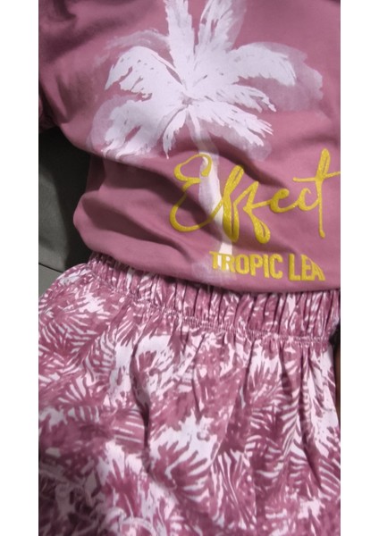 Kız Çocuk Etekli Tişörtlü Takım Pamuklu Palmiyeli