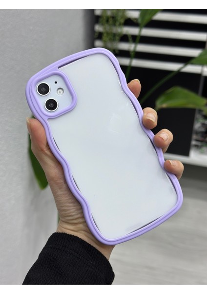 Apple Iphone 11 Uyumlu Kenarı Renkli Dalgalı Darbe Önleyici Şeffaf Silikon Kılıf