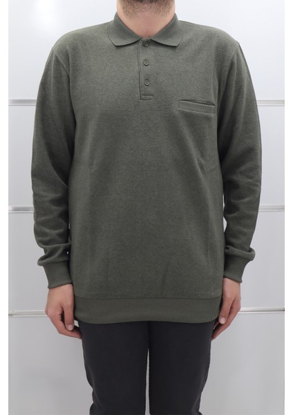 Fistan Store Erkek Düz Klasik Kesim Rahat Kalıp Polo Yaka Tek Cepli Selanik Kumaşlı Kışlık Kazak