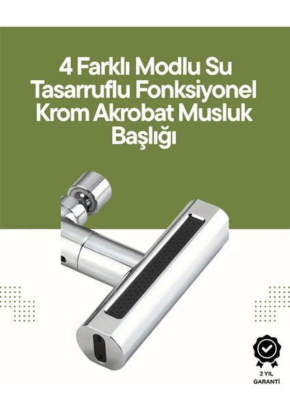 Krom Musluk Başlığı | 4'ü 1 Arada Su Çıkışı | Kolay Montajlı