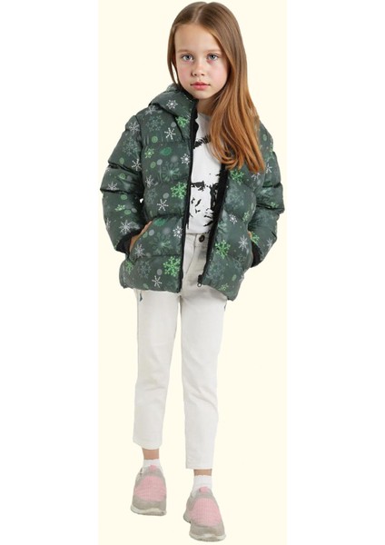 Kız Çocuk Pusula Desen Polar Su ve Rüzgar Geçirmez Kapüşonlu Şişme Kışlık Mont fiyatları